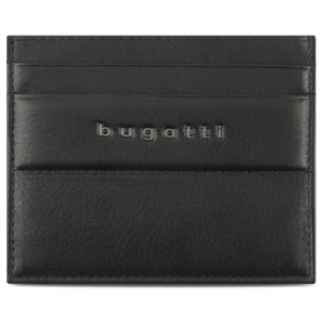 Bugatti  ādas kredītkaršu turētājs — plakans maks kartēm, melns 